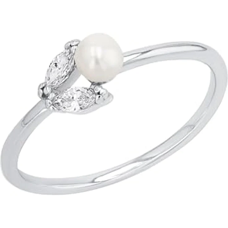 Amor Damen Ring 925 Sterling Silber mit Zirkonia und Süßwasserzuchtperle, ca. 6 mm, in Schmuck Geschenk Box – Bild 1
