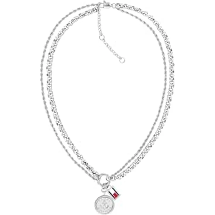 Tommy Hilfiger Jewelry Halskette mit Ankeranhänger aus Edelstahl, verstellbare Länge 41–46 cm, glänzender Polierter Look, mit eingraviertem Logo und emaillierter Flagge – Bild 1
