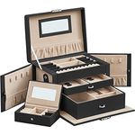 SONGMICS Schmuckkasten JBC121B, abschließbarer Schmuck-Organizer mit 2 Schubladen, herausnehmbare Reise-Box und Spiegel, schwarz mit Samtfutter