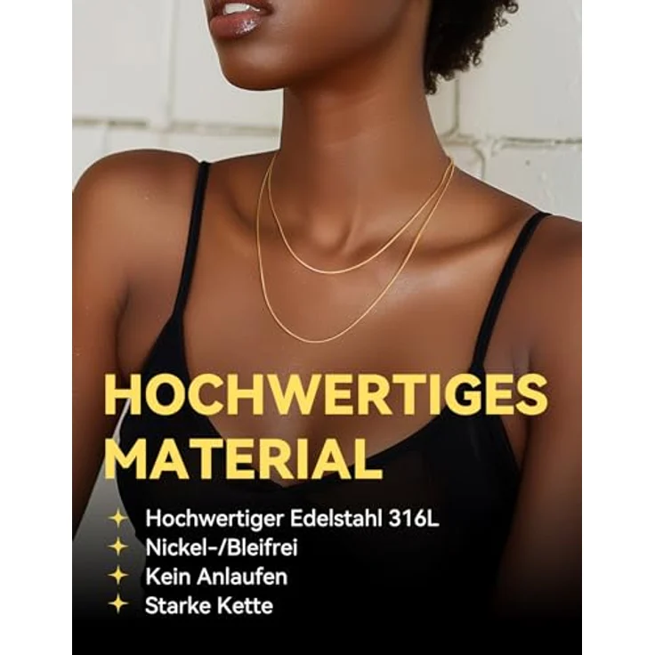 ChainsHouse Vergoldete Schlangenkette für Damen, 61 cm lange Edelstahl Halskette, 1,2 mm dünn, ohne Anhänger, antiallergisch und hautfreundlich – Bild 3