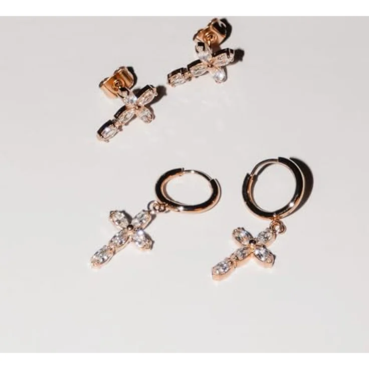 Tamaris Creole Ohrring aus Edelstahl mit Kreuz-Anhänger, IP Roségold, 1,2 cm, Klappverschluss, wasserfest & hautfreundlich – Bild 2
