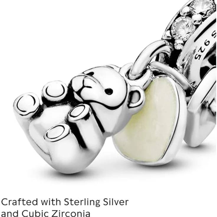 PANDORA Moments Baby-Teddybär Charm-Anhänger, Sterling Silber mit Cubic Zirkonia und Emaille, silber 792100CZ – Bild 3