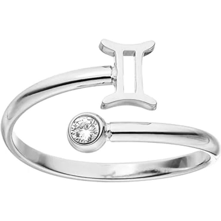 Purelei® Sternzeichen Ring Zwilling, Wasserfester Damenring aus hochwertigem Edelstahl, verstellbar von Größe 50 bis 60, Silber