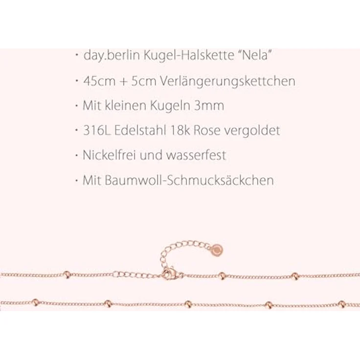 day.berlin Kugel Halskette Nela, 45+5cm, 18k vergoldet in Rosegold, 316L Edelstahl mit Verlängerung – Bild 3