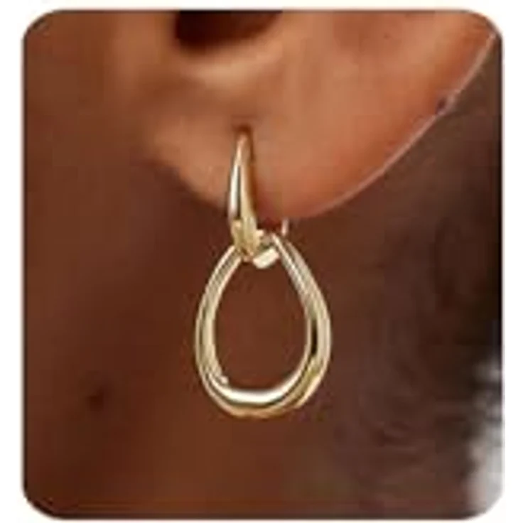 MUMREUES Hängende Creolen Ohrringe, 14 Karat vergoldet, hypoallergen, minimalistischer Schmuck für Damen, 26,2 mm lange, wasserfest – Bild 1