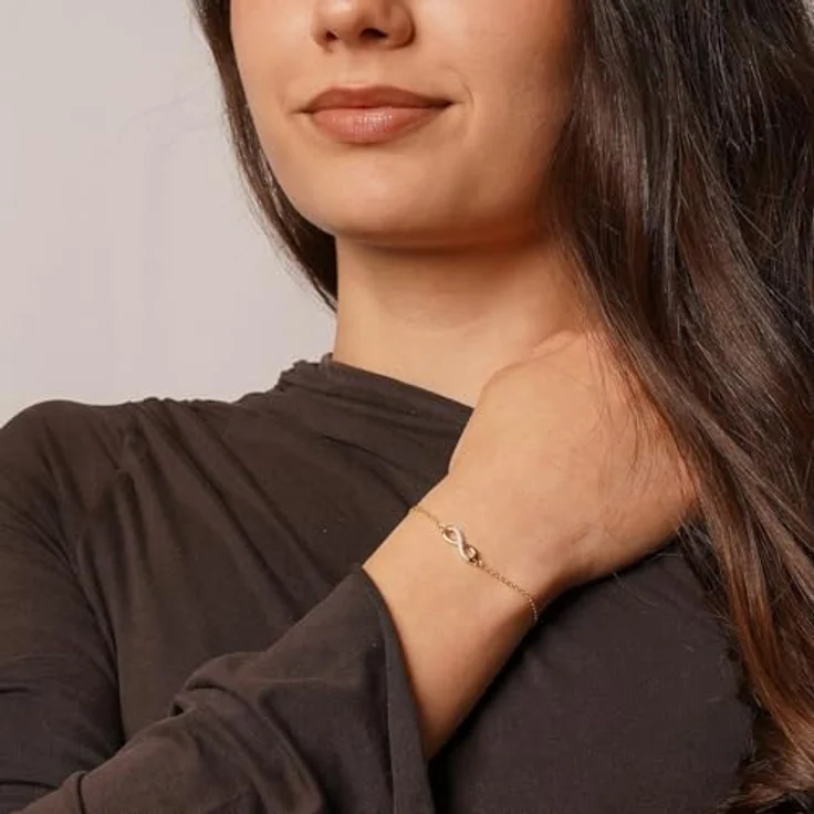 trendor Damen-Armband Unendlichkeit 925 Silber Vergoldet mit Zirkonias, flexible Länge bis 19,5 cm, eleganter Armschmuck für Frauen – Bild 4