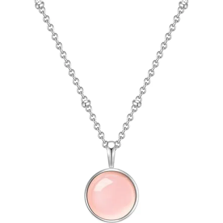 GLANZSTÜCKE MÜNCHEN Damen-Halskette 925/- Sterling Silber mit Rosenquarz-Anhänger, Längenverstellbare Edelsteinkette in Rosé