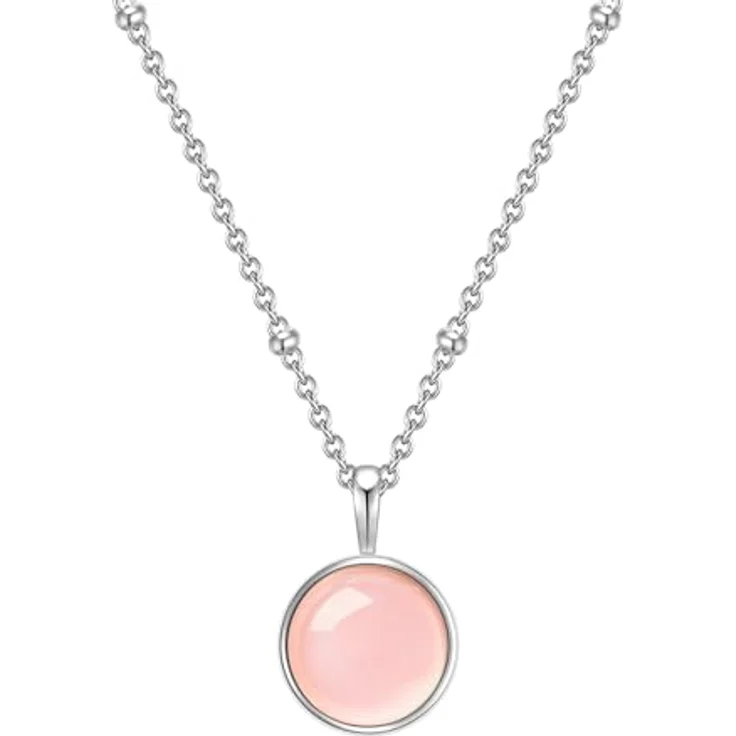 GLANZSTÜCKE MÜNCHEN Damen-Halskette 925/- Sterling Silber mit Rosenquarz-Anhänger, Längenverstellbare Edelsteinkette in Rosé – Bild 1