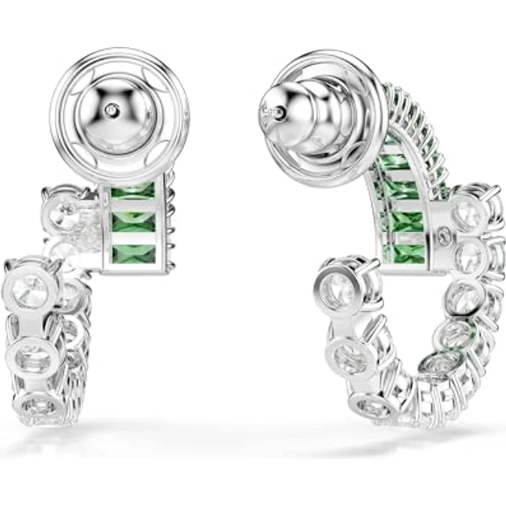 Swarovski Matrix Kreolen, Rhodinierte Ohrringe mit Klarem und Grünem Swarovski Zirkonia im Rund- und Baguette-Schliff, 2.3 x 1 cm – Bild 4