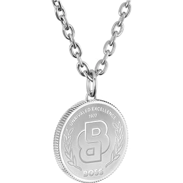 HUGO BOSS BOSS Jewelry Herren Halskette DOUBLE B COIN aus poliertem Edelstahl mit 20 mm Charm und 609 mm Kettenlänge – Bild 3