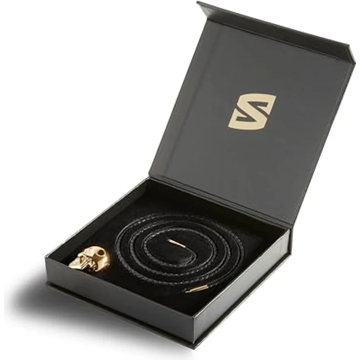 SERASAR Herren Lederhalskette mit Totenkopf Anhänger, 50 cm Gold, echtes Rindsleder und Edelstahl, Geschenkbox für Männer – Bild 2