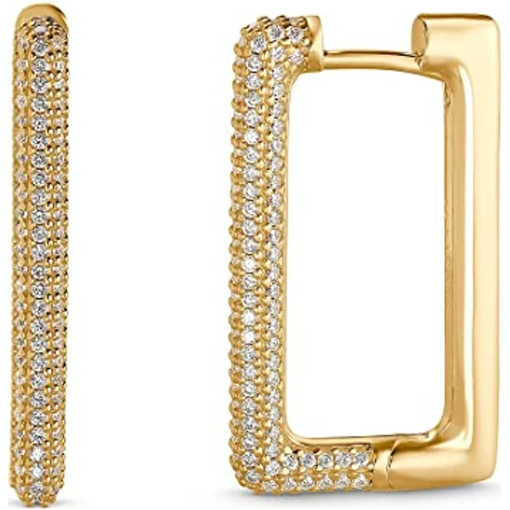 JETTE Damen-Creolen 925er Silber mit Zirkonia, Gelbgold, 3 cm Länge, Geschenkbox – Bild 2