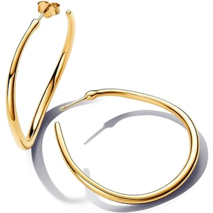 Pandora Essence Offene Ohrringe, 42 mm aus Sterling Silber mit vergoldeter Metalllegierung, organisch geformt