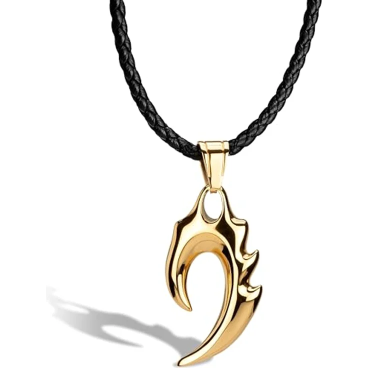 SERASAR Herren Lederkette mit Anhänger, 60 cm Gold Lederband aus Echtleder, Schmuckschachtel für Männer – Bild 1
