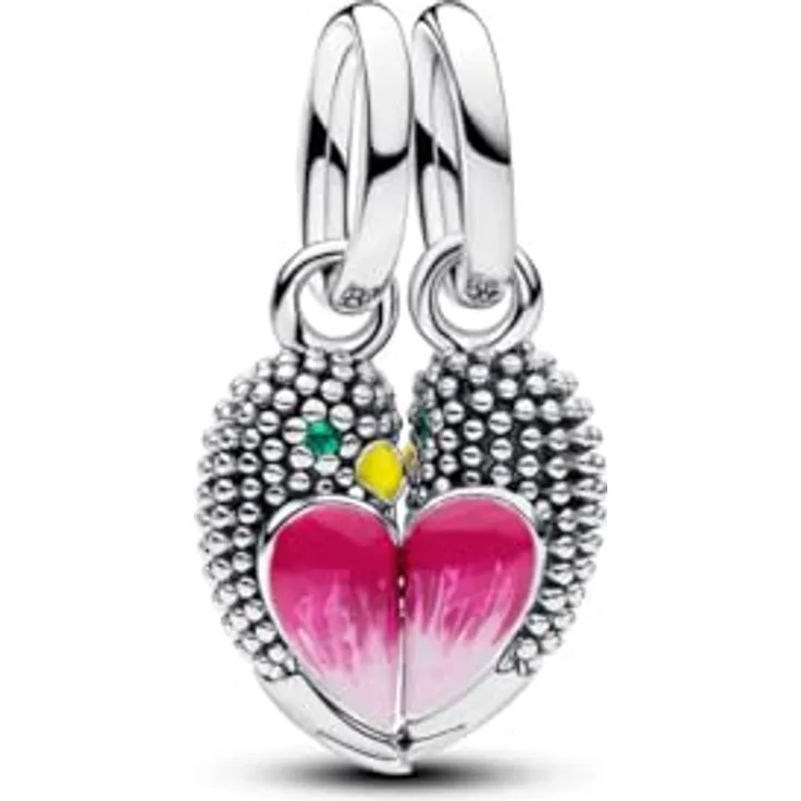 PANDORA Charm Liebesvögel teilbarer Anhänger, 925 Sterling Silber mit Emaille, Doppel Anhänger mit Gravur, kompatibel mit Moments ME, 794484C01
