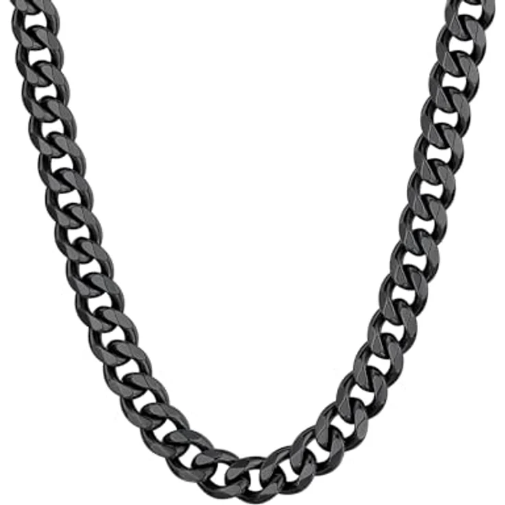 ChainsHouse Kubanische Herren Panzerkette, 51cm schwarze Edelstahl Gliederkette, 9mm Breite, antiallergen, ohne Anhänger – Bild 1