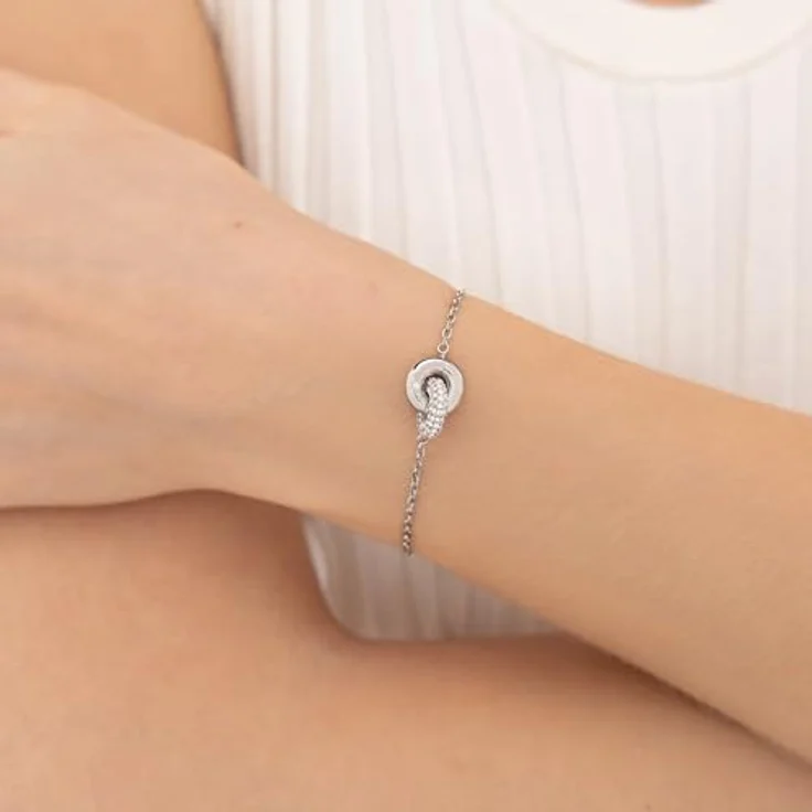 HUGO BOSS Damen-Armband mit verschnörkeltem Design, 316L Edelstahl mit Kristallpavé, verstellbarer Slider-Verschluss, 175 mm Umfang, 22 mm Breite – Bild 3