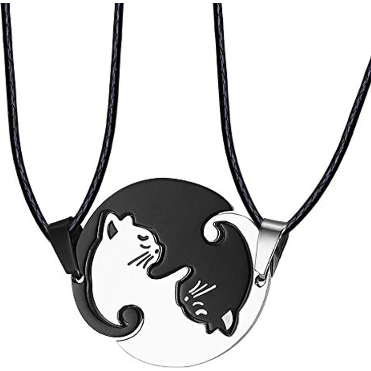 Feilok Edelstahl Kette Puzzle Katze Halskette, Freundschaftskette für Paare, 45cm+5cm, langlebig und modisch, mit Samtbeutel