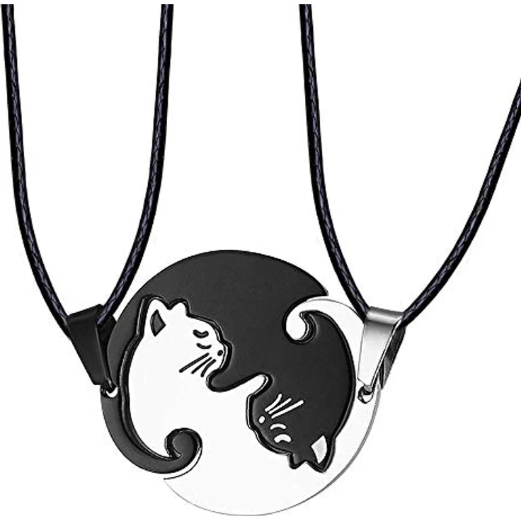 Feilok Edelstahl Kette Puzzle Katze Halskette, Freundschaftskette für Paare, 45cm+5cm, langlebig und modisch, mit Samtbeutel – Bild 1