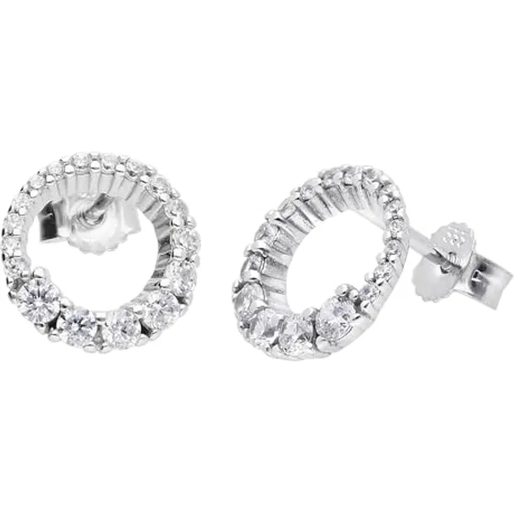 trendor Damen-Ohrringe Weißgold 333/8K Ohrstecker mit funkelt Zirkonia, 10 mm Außendurchmesser, elegante Geschenkidee