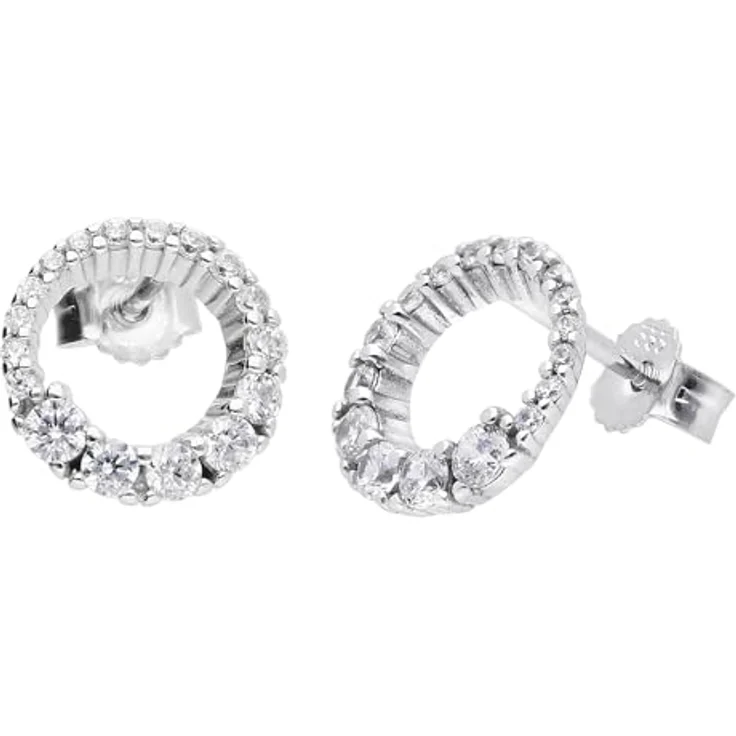 trendor Damen-Ohrringe Weißgold 333/8K Ohrstecker mit funkelt Zirkonia, 10 mm Außendurchmesser, elegante Geschenkidee – Bild 1