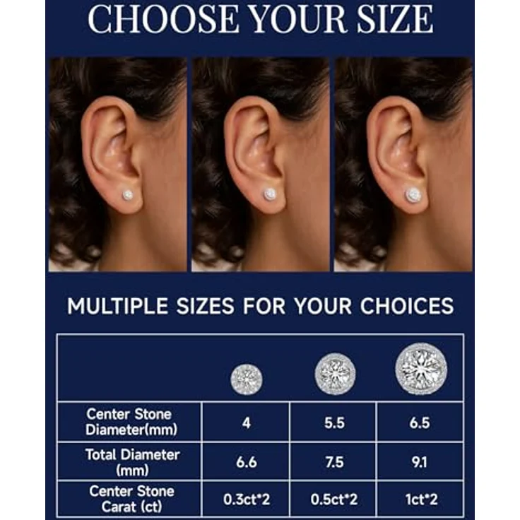 MomentWish Moissanite Ohrringe, 0,6 Karat Halo Ohrstecker aus Silber 925, nickelfrei, Damen Geschenkbox – Bild 5