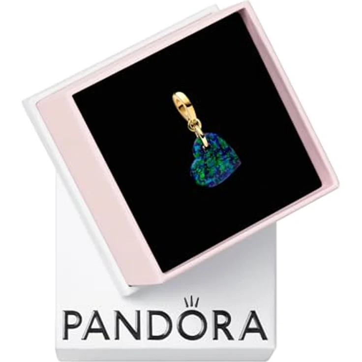 PANDORA Moments Schillerndes Grünes Herz Charm-Anhänger aus Sterling Silber mit vergoldeter Metalllegierung und künstlichem Opal, kompatibel mit Moments Armbändern, 763348C01 – Bild 1