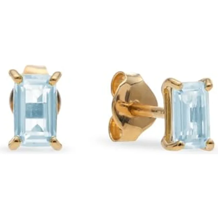 CHRIST Damen-Ohrstecker 585er Gelbgold mit grünem Peridot im Smaragdschliff, Blau