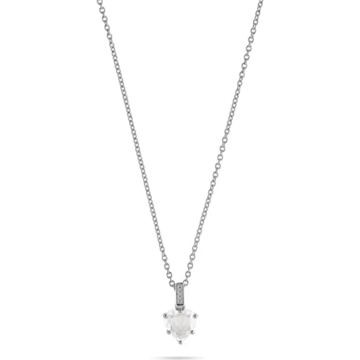 JETTE Damen-Halskette, 925er recyceltes Silber mit Herz-Zirkonia, rhodiniert, One Size