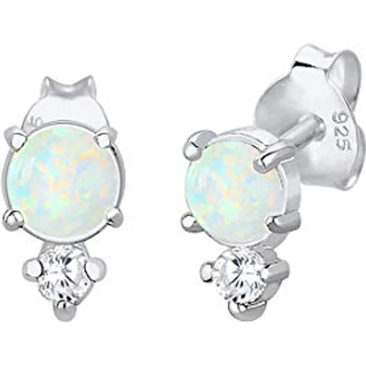 Elli Ohrringe Damen Ohrstecker Vintage, 925 Sterling Silber vergoldet mit Zirkonia Kristallen und Opal – Bild 1