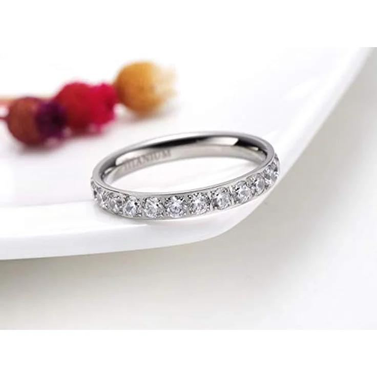 Zakk Eternity Ring 3mm, Damen Ewigkeitsring aus Titan mit Zirkonia, Silber, Größe 52 (16.6) – Bild 2