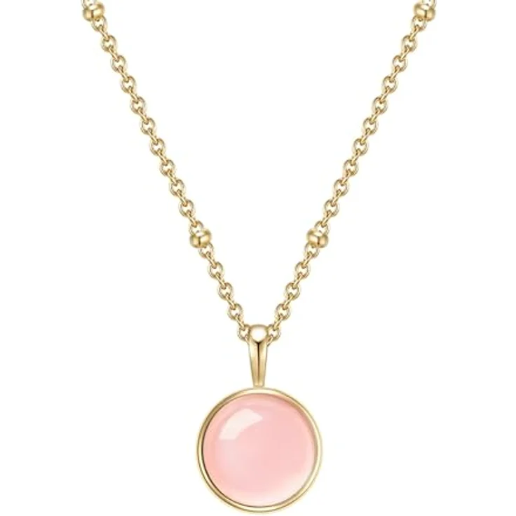 GLANZSTÜCKE MÜNCHEN Damen-Kette aus gelbvergoldetem Sterlingsilber mit Anhänger Rosenquarz rosa, längenverstellbar, hochwertiger Naturstein – Bild 1