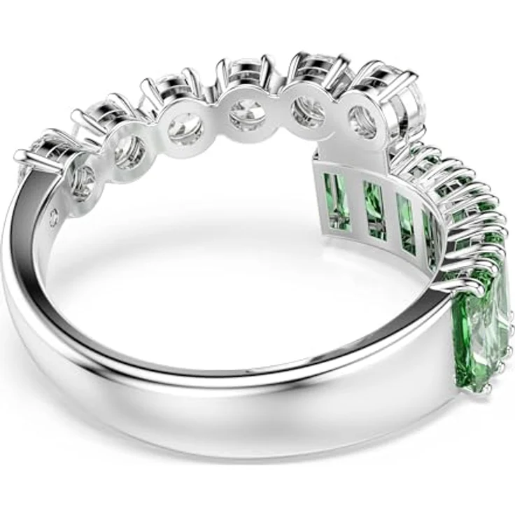 Swarovski Matrix Ring, Rhodinierter Damenring mit Klaren und Grünen Zirkonia im Rund- und Baguette-Schliff, Größe: 50 – Bild 4