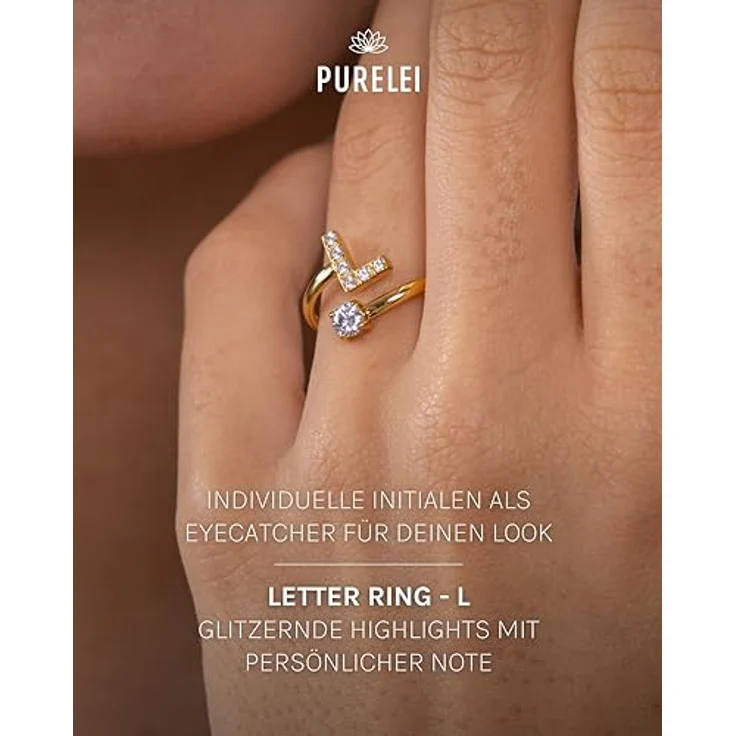 Purelei® Buchstaben Ring L – Wasserfester Damenring aus langlebigem Edelstahl, verstellbar von Größe 50 bis 60, eleganter Modeschmuck für individuellen Stil – Bild 2