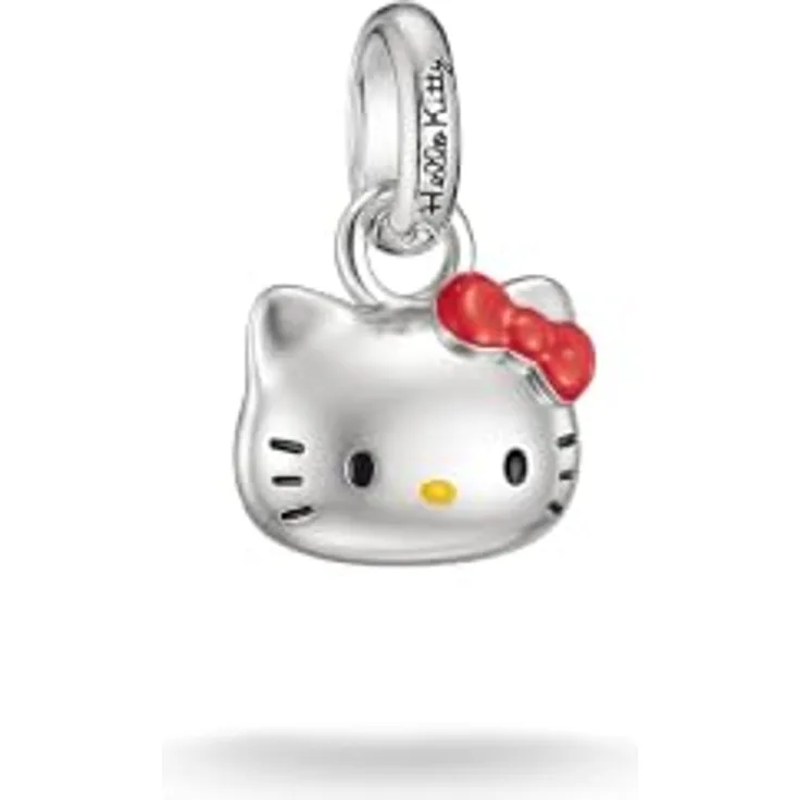 THOMAS SABO Hello Kitty Charm mit roter Schleife – Charm Club Anhänger aus 925er Sterlingsilber, Karabinerhaken, Kaltemail