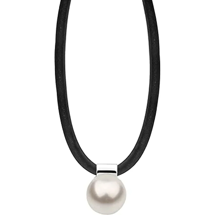 Nenalina Damen Halskette Kautschuk schwarz mit Perlen Anhänger, 925 Sterling Silber Verschluss, 42 cm, KAS-344 – Bild 2