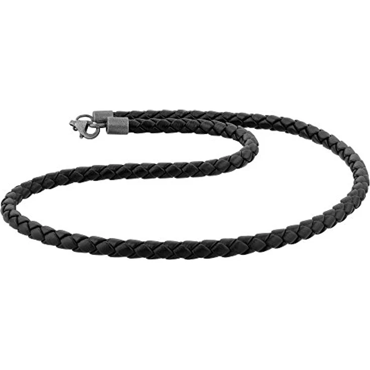 KUZZOI Männer Lederhalskette geflochten aus Rinderleder, schwarz, Dicke 5,5 mm, Länge 55 cm, Karabiner Verschluss aus 925 Sterling Silber – Bild 1