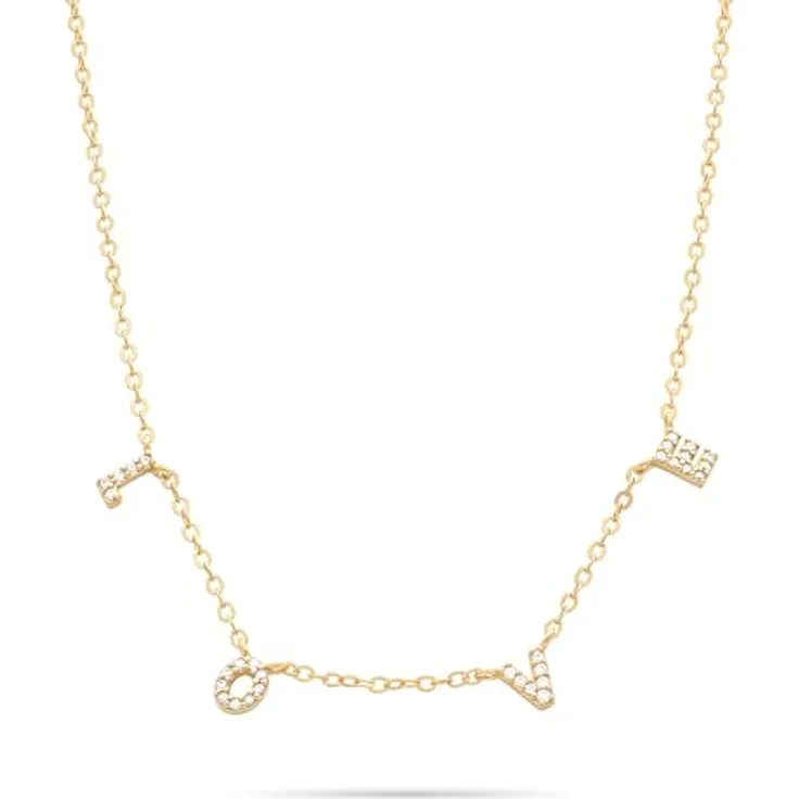 Tamaris Damen Halskette TJ-0699-N-45, 925 Silber IP Gold mit Zirkoniasteinen und "LOVE" Schrift, 45 cm