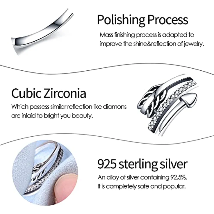 KUNSIR 925 Sterling Silber Damenring, Liebesknoten Design mit Zirkonia, passend Größe R1, Retro-Vintage Stil – Bild 2