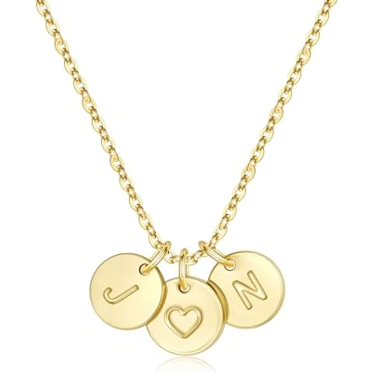 TINGN Herz Kette mit Buchstaben M J, Gold Halskette 14k, personalisierbares Geschenk für Frauen und Mädchen, 45 cm mit 6 cm Verlängerung – Bild 1