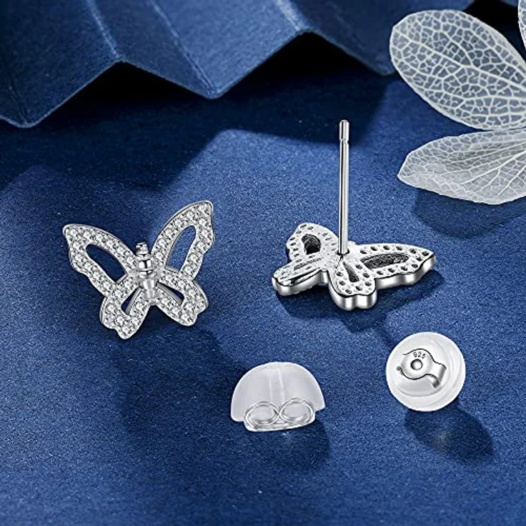Arrebol Schmetterling Ohrringe Damen, 925 Sterling Silber Ohrstecker mit Zirkonia, hypoallergen, 12 mm x 10 mm, ideales Geschenk für Muttertag – Bild 3