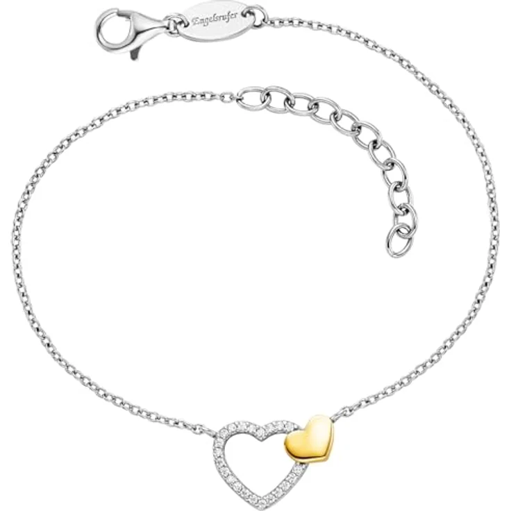 Engelsrufer Damen Armband Bicolor aus Sterling Silber mit vergoldetem Herz Anhänger und Zirkonia – Karabinerverschluss, nickelfrei, Größe: 17+3 cm – Bild 1