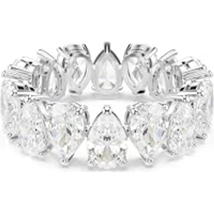 Swarovski Matrix Vittore Ring, Weißer Damenring mit Silberfarbenem Finish und Weißen Kristallen im Tropfenschliff, Größe: 60