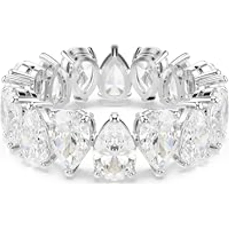 Swarovski Matrix Vittore Ring, Weißer Damenring mit Silberfarbenem Finish und Weißen Kristallen im Tropfenschliff, Größe: 60 – Bild 1