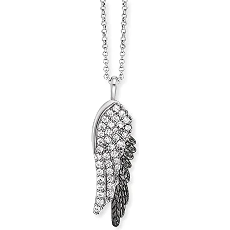 Engelsrufer Damen Halskette Wingduo, Sterling Silber mit Flügel Anhänger in silber/schwarz, 37 Zirkonia Steine, verstellbar in drei Längen, nickelfrei
