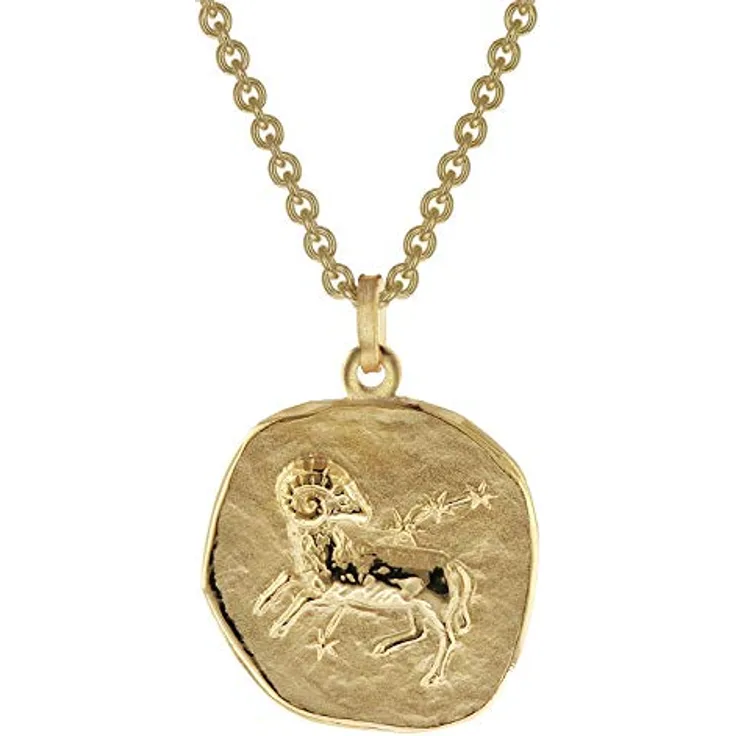 trendor Widder Sternzeichen-Halskette Ø 20 mm, goldplattierter Silberanhänger auf vergoldeter Silberkette, 50 cm, zeitloser Halsschmuck für Herren, Geschenkidee