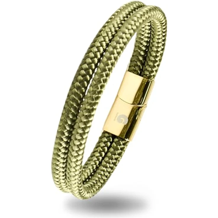 Galeara Noa Segeltau Armband Geflochten Nautisch mit Magnetverschluss, Damen Surferarmband in Grün-Gold, 215 mm – Bild 1