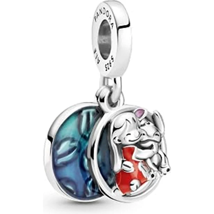 PANDORA Disney Lilo & Stitch Familie Charm-Anhänger, Sterling Silber mit roter und lilafarbener Emaille, Gravur "Family means no one gets left behind" – Bild 1