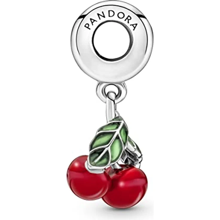 PANDORA Moments Asymmetrische Kirsche Charm-Anhänger aus Sterling-Silber mit transparenten grünen Blättern, kompatibel mit Moments Armbändern, 791583C01 – Bild 3