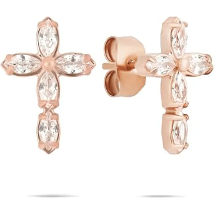 Tamaris Ohrstecker aus Edelstahl mit Kreuz-Motiv, IP Roségold, 1,4 cm, wasserfest & hautfreundlich